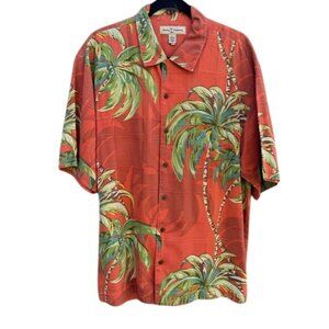 Tommy Bahama Mens Red Hawaiian Silk Shirt‎ L Palm Tree Print